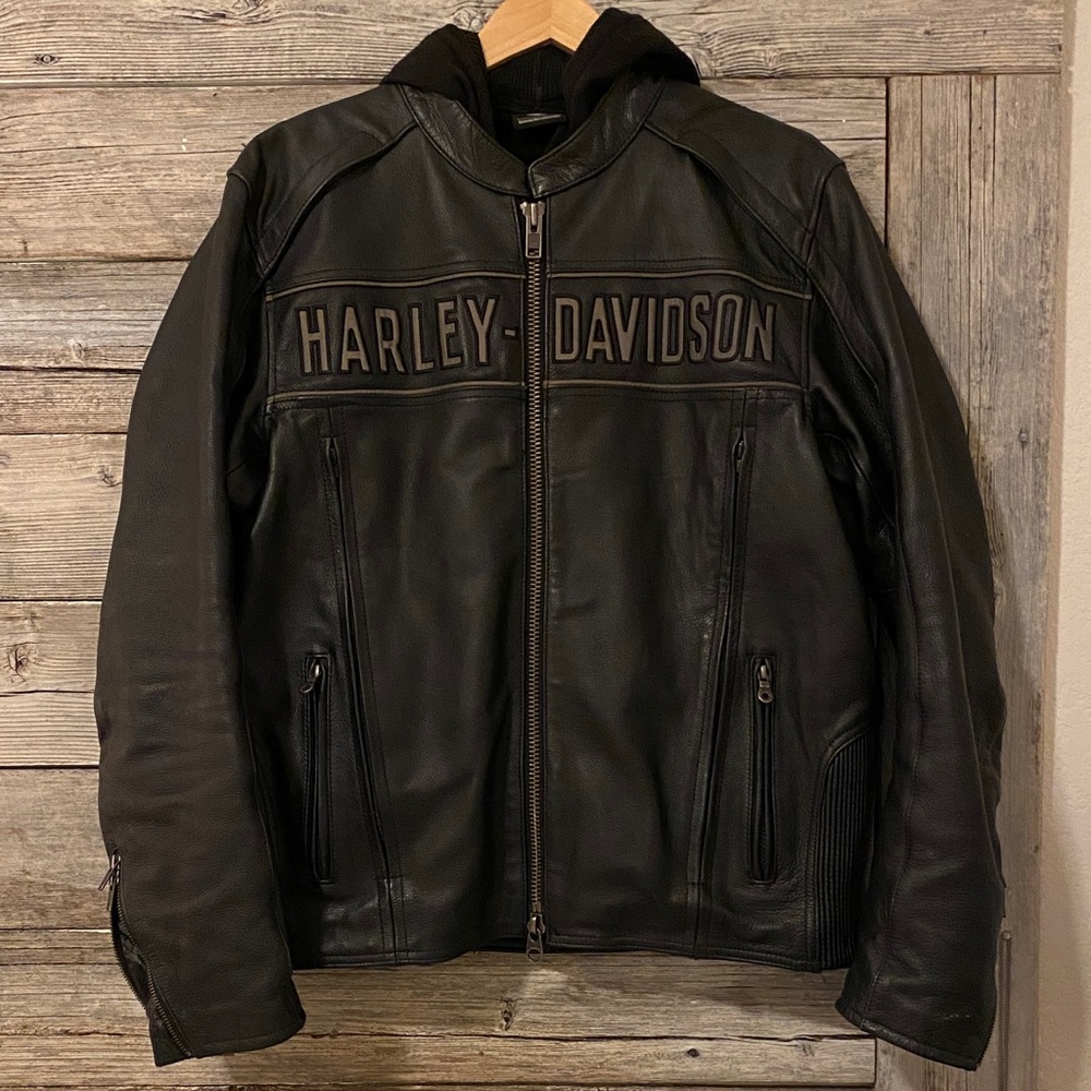 Harley-Davidson Black Leather Bomber Jacket Size Large Men’s